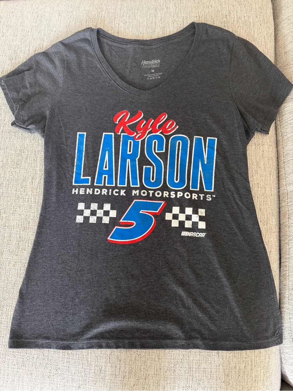 Hendrick Motorsports Kyle Larson Women's Gray Graphic Tee - Short Sleeve V-Neck